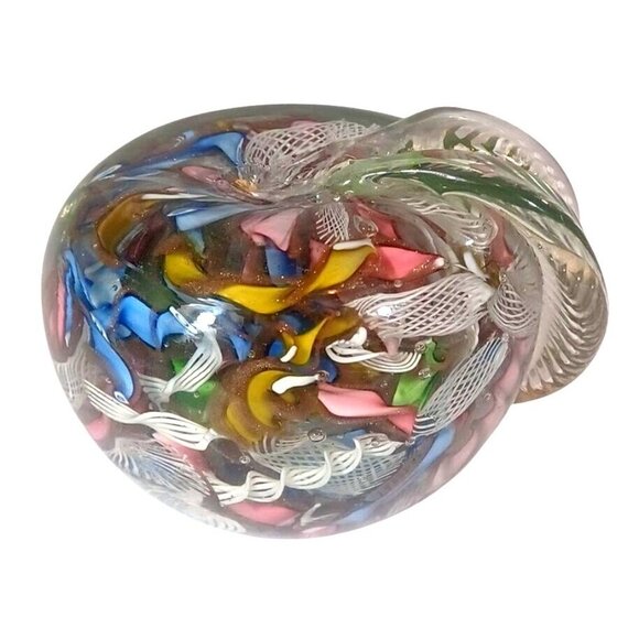 Murano Tutti Frutti Aventurine Zanfirico Dichroic Art Glass Apple Paperweight Sc - Picture 3 of 13